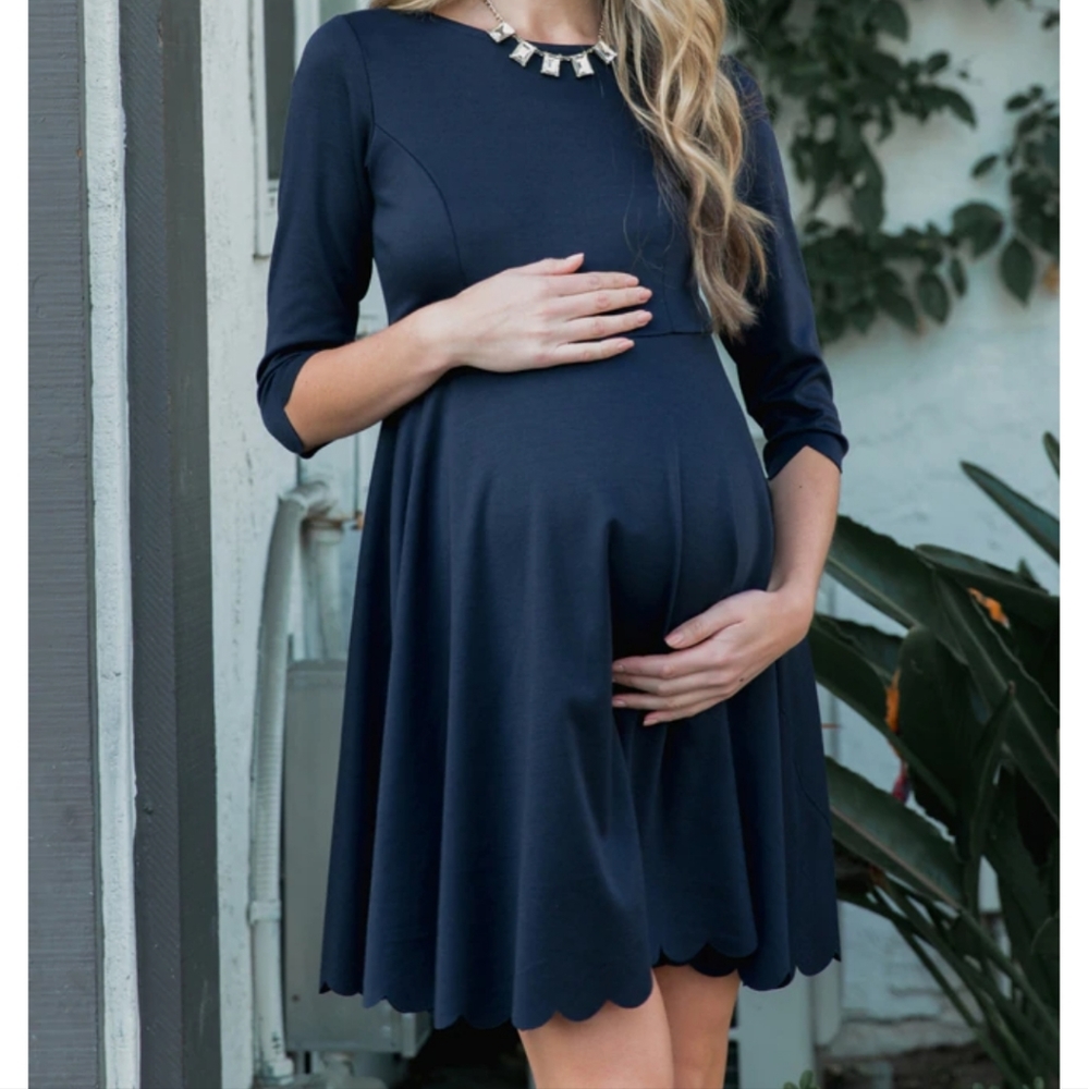 pink blush Navy Solid Scalloped Hem Dress. SIZE 16. Very Glently used. Worn 2x
